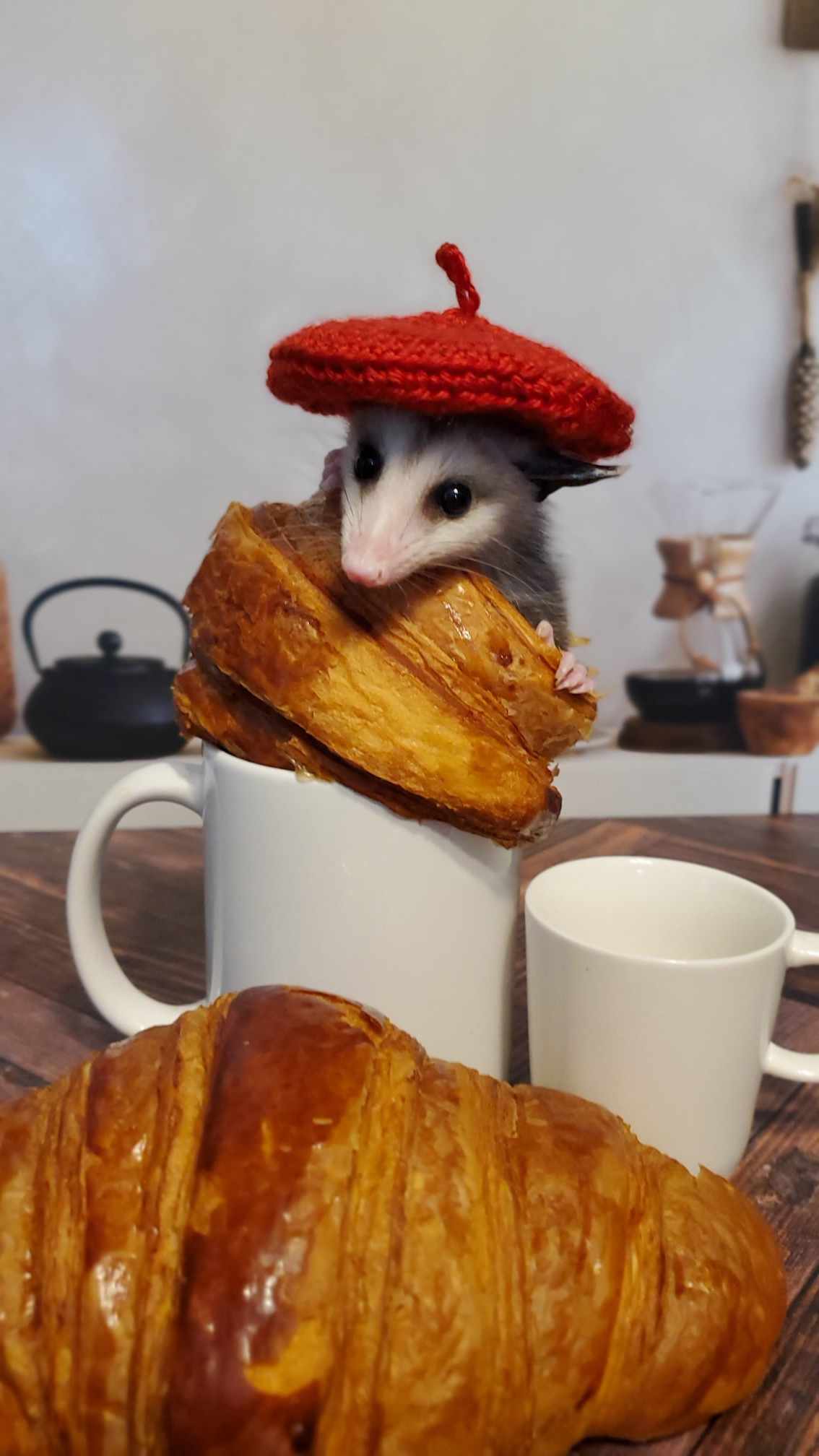 Petri's Place - Pierre In A Beret, In A Croissant, In A Coffee Cup - White Glossy Mug