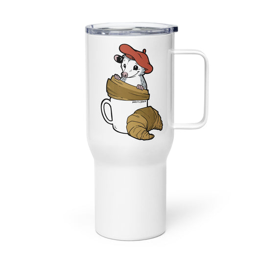 Petri's Place - Pierre In A Beret, In A Croissant, In A Coffee Cup - 25oz Travel Tumbler With Handle