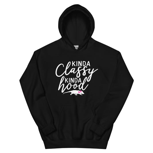 Kinda Classy Kinda Hood Opossum Unisex Hoodie (White Font)