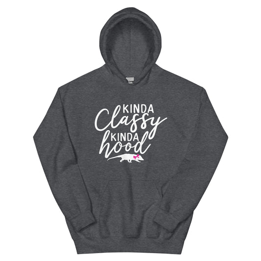 Kinda Classy Kinda Hood Opossum Unisex Hoodie (White Font)